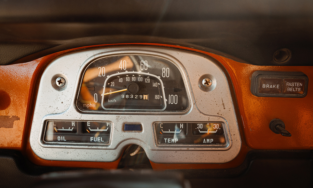 The dials and switches on the dash of West's Land Cruiser.