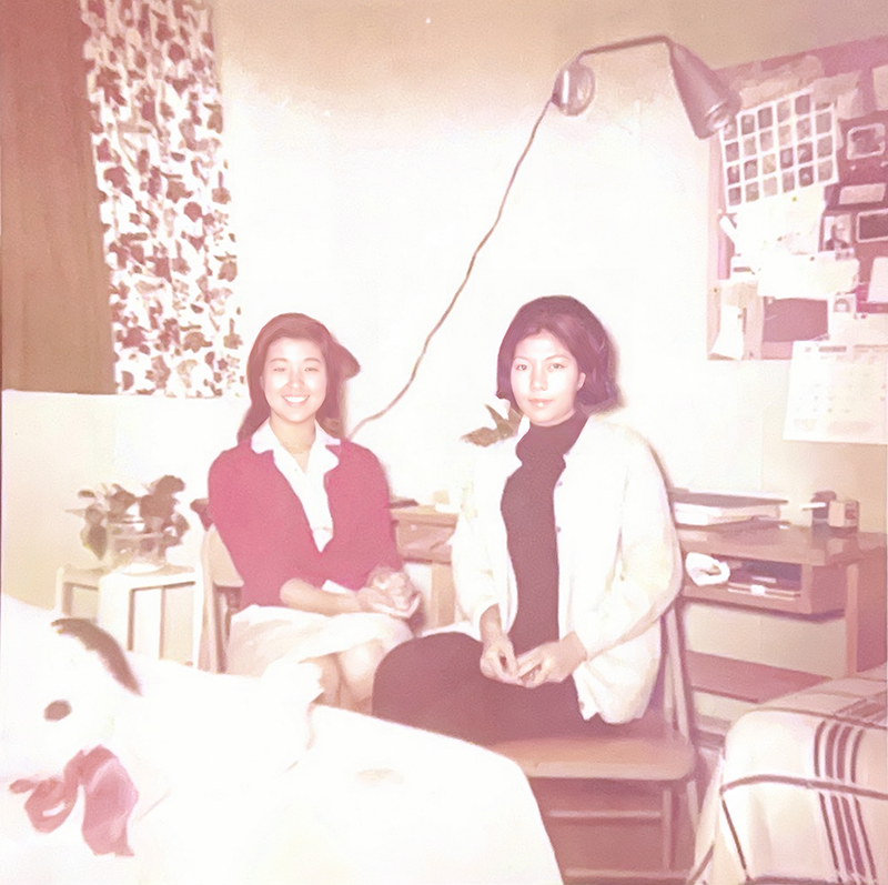 Lakhana poses with her roommate in their dorm on the OSU Stillwater campus. Lakhana poses with her roommate in their dorm on the OSU Stillwater campus.